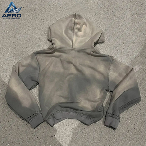 Sudadera con capucha para hombre de 500 g/m² de felpa gruesa con lavado ácido, doble cremallera, pedrería, efecto desgastado y bordado, nuevo estilo - Product Image 2