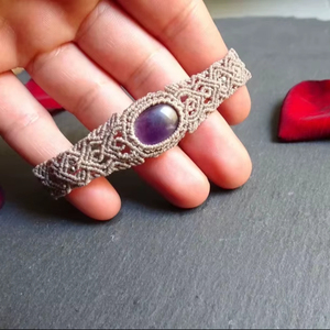 Handmade Purple Macrame Amethyst Bracelet Adjustable Boho <b>String</b> Bracelet Bell Charm Jewelry for Women - Product Image 1