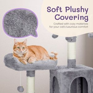 57-Inch Cat Tree Tower with Padded Platform Bed and Toy Balls Large Cozy Indoor Cat Condo with Sisal Scratching Mat - Product Image 6