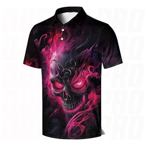 Camiseta de Polo para Bowling Negra con Gráfico de Calavera y Bandera Americana, Manga Corta, Tejido Deportivo, Ropa Casual de Equipo para Hombre - Product Image 1