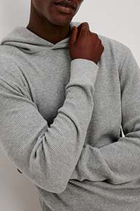<b>Men's</b> Waffle <b>Thermal</b> Knit Hoodie Polyester Cotton Casual Style Long Sleeve Pullover <b>Top</b> With Ribbed Cuffs And Comfortable Fit - Product Image 3