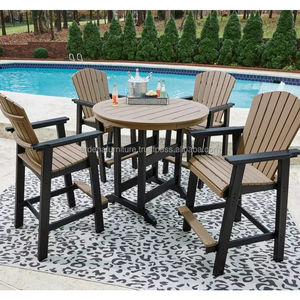 Ensemble de table à manger en bois minimaliste avec chaises de jardin confortables, robustes, pour ferme, cour, salon, extérieur, parc, hôtel - Product Image 1