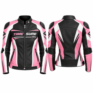 Chaquetas de Motocicleta de Cuero Genuino de Alta Calidad al por Mayor para Mujer, Chaqueta de Motociclista con Cierre Completo y Cuello con Botones - Product Image 6