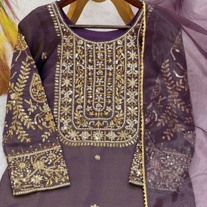 Heavy Roman Shimar Top <b>Pant</b> Dupatta Set with Beads Embroidery <b>Sequins</b> Work and Lace Border Designer Ethnic Wear - Product Image 4