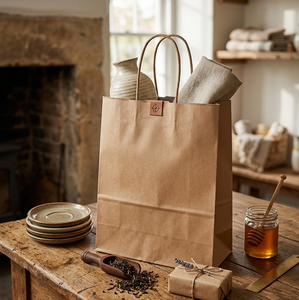 Factory Custom Classic Paper <b>Bag</b> with Handle Offset Printing 100% Recycled Kraft Personalised Logo - Product Image 6