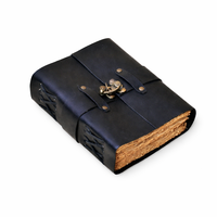 Carnet en cuir noir fait main de qualité supérieure - Journal personnalisé pour cadeau d'entreprise, reliure à cheval, couverture rigide, bords festonnés, 100 feuilles