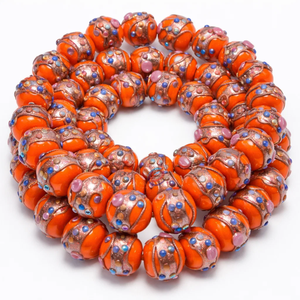 Cuentas de Vidrio Lampwork Naranja de 16 mm |   Cuentas de Diseño Hechas a Mano |   Cadena de 8 Pulgadas para Hacer Joyas, Manualidades y Decoración |   EXPORTACIONES EXCEL - Product Image 1