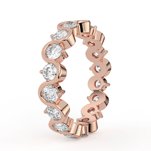 Bague d'éternité en or jaune ondulé avec motif ruban et diamants Fluid Wave, rythmique, empilable, pour mariée - Product Image 3