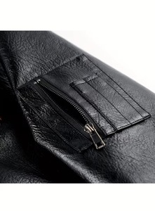 Large Size Motorcycle Embroidery Stand Collar Slim Fit Leather Jacket Men's Fashion Brand Biker Clothing Flight Fleece - Product Image 5