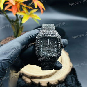 Reloj Automático con Esfera Cuadrada Negra, Acero Inoxidable, Bisel y Brazalete con Diamantes Moissanite VVS, Diseño de Lujo - Product Image 1