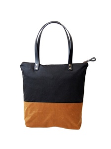 Canvas Tote <b>Bag</b> <b>Medium</b> <b>Size</b> Black and Brown Color Zipper Closure Hand Length Handle Daily Use Shopping <b>Bag</b> - Product Image 1