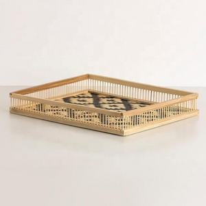 Offre Spéciale main tissé Vietnam Gros naturel bambou tissé plateau rectangulaire plateau de service noir et couleur naturelle - Product Image 3