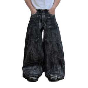 Custom Washed <b>Men's</b> Jeans 100% Cotton Breathable <b>Loose</b> Fit Straight Leg Denim <b>Trousers</b> - Product Image 5