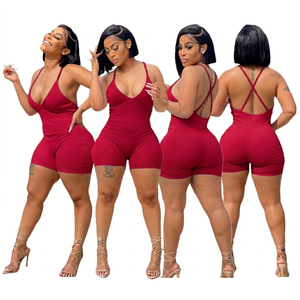 Nouvelles arrivées : Combinaison courte côtelée moulante sans manches pour femme – Sexy, confortable et ajustée pour l'été - Product Image 1