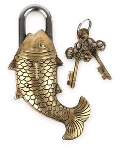 Candado de latón con diseño de pez, estilo templo indio, cerradura de puerta de metal fundido, cerradura decorativa vintage de alta resistencia - Product Image 4