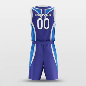 Ensemble de maillots de basket-ball sublimés personnalisés, violet, bleu, blanc, col en V, sans manches, évacuation de l'humidité, vêtements de sport unisexes pour adultes - Product Image 5