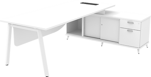 Escritorio de Oficina Rectangular Moderno con Juego de Silla Ergonómica, Diseño Minimalista Independiente, Muebles Comerciales, Material de Madera Blanca - Product Image 5