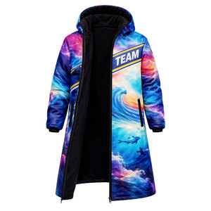 Veste parka Elite Swim, manteau long à capuche avec doublure polaire chaude, coupe-vent et résistant à l'eau, couleur bleu vif - Product Image 2