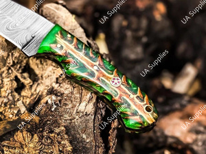 มีดล่าสัตว์ใบตายเหล็กดามัสกัส ด้ามจับทรงกรวยสน พร้อมซองหนัง  มีดสำหรับการเอาชีวิตรอดและการตั้งแคมป์  รับผลิตแบบ OEM/ODM - Product Image 5