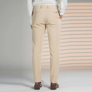 Pantalon chino beige coupe droite pour homme avec poches latérales, en coton mi-lourd, décontracté, à braguette boutonnée, collection printemps - Product Image 2