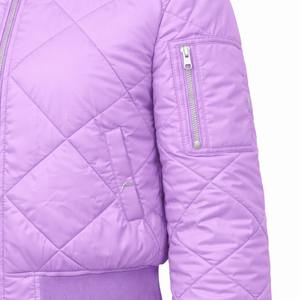 Chaqueta Bomber Acolchada con Diamantes para Mujer, Acabado Satinado en Morado Pastel, Ropa de Invierno, Proveedor OEM ODM, Wida Sports - Product Image 4