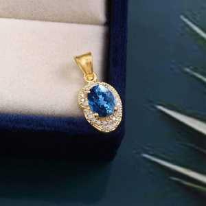 Colgante de turmalina azul con corte ovalado, plata de ley 925, chapado en oro de 14 quilates, colgante de compromiso, regalo de joyería para mujer - Product Image 1
