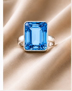 Blue <b>Quartz</b> Sterling Silver <b>Ring</b>, Emerald Cut Blue Gemstone <b>Ring</b>, Handmade 925 Silver Jewelry - Product Image 2