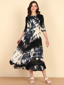 Vestido de Rayón con Estampado Tie-Dye Hecho a Mano para Mujer, Corte en A, de Secado Rápido, para Fiestas de Verano, Estilo Moderno para el Día a Día, al Mejor Precio de Proveedor - Product Image 1
