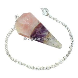 Venta al por mayor de péndulos facetados de Chakra de multi-fluorita, Péndulo de cristal curativo de ágata con cadena de material de piedras preciosas - Product Image 3