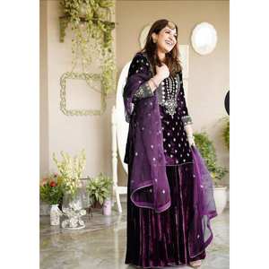 Ensemble de costume de fête pour femmes avec haut fantaisie Sharara et Dupatta - Product Image 6