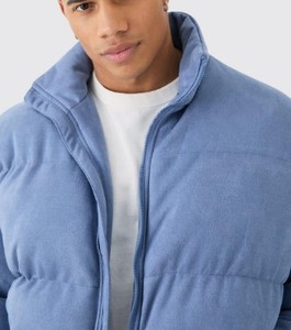 Men's <b>Light</b> Blue <b>Puffer</b> <b>Jacket</b> Stand Collar Zipper Closure Windproof Casual Winter Outerwear Polyester Wadding Regular Fit - Product Image 5