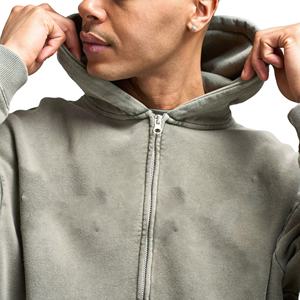 Sweats à capuche zippés pour hommes personnalisés, lavage à l'acide, surdimensionnés, épaules tombantes, décontractés, 100% coton, tissu polaire, thermique, sweats à capuche zippés d'hiver - Product Image 4