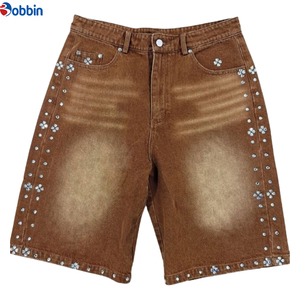 Pantalones Cortos de Mezclilla para Hombre, Estilo Hip Hop, Personalizados, Verano, OEM, Vintage, con Pedrería - Product Image 1