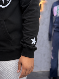 Sudadera con capucha negra personalizada para hombre, con cremallera completa, estilo oversize, estampado puff blanco, forro polar, OEM ODM, peso pesado - Product Image 3