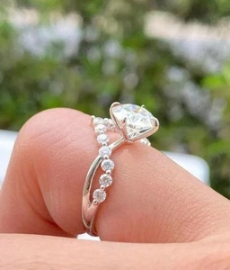 Unique V Band Round Cut 1.01CT Lab Grown Diamond Crossover Band <b>Ring</b> for Women 925 Silver Fine Promise Gift For Lover - Product Image 4
