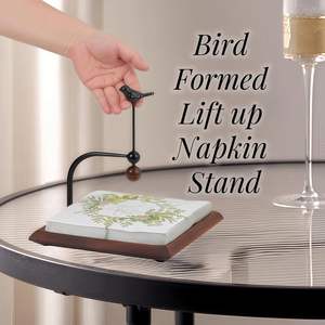 Porte-serviettes d'oiseau pour table, distributeur de serviettes plates en bois massif de qualité supérieure, support carré vintage pour serviettes en papier de cocktail, décoration d'intérieur - Product Image 5