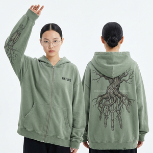 เสื้อฮู้ดดี้ทรงหลวมสีแดงสำหรับผู้หญิง ลายกราฟิกพนักงานเสิร์ฟซอมบี้ ลายตารางหมากรุก แขนเสื้อตัดกัน สไตล์สตรีทแวร์ แต่งขาดๆ แบบยาว - Product Image 6