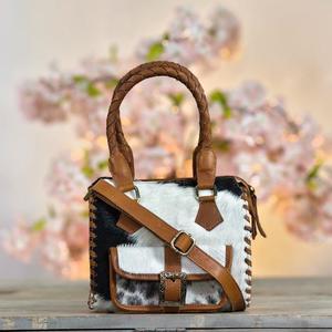 Bolso de Mano de Cuero Vacuno de Lujo con Asas Trenzadas y Correa Cruzada, Cierre de Cremallera Resistente - Product Image 1