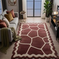 Soft Plush Burgundy Wool Hand Tufted Abstract Area Rug Carpet Living Room Bedroom Floor Mat Non Slip Durable Luxury Home Decor