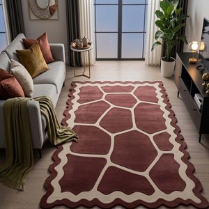 Soft Plush Burgundy Wool Hand Tufted Abstract Area Rug Carpet Living Room Bedroom Floor <b>Mat</b> Non Slip Durable Luxury Home Decor - Product Image 3