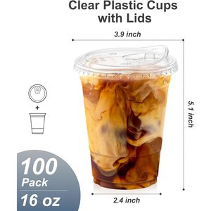 Confezione da 100 Bicchieri Monouso in Plastica Trasparente da 16 oz con Coperchi, Robusti e Sicuri per Alimenti, Ideali per Caffè Freddo e Frullati - Product Image 2