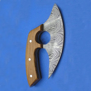 Cuchillo Ullu Burraq de Acero de Damasco Hecho a Mano con Mango de Madera, Cortador de Pizza, Funda de Cuero, 6-7.9 Pulgadas, Ambidiestro, para Exteriores - Product Image 3