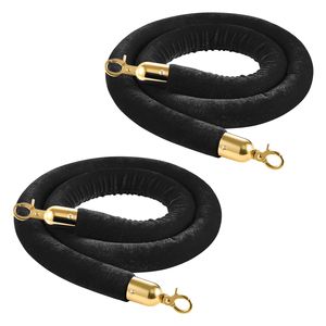 2 Pezzi Corde Nere in Velluto per Pali Divisori da 1,5 m con Gancio Dorato, Tappeto Barriera per Controllo Folla in Fiere - Product Image 1
