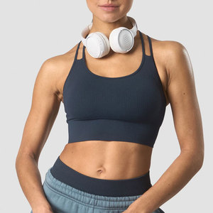 Workout <b>Top</b> <b>Women</b> Seamless Yoga Fitness Training Wear Bra Bottom Rib Design Four Way Stretch Tight Gym Wear U Neck Cross Back - Product Image 4