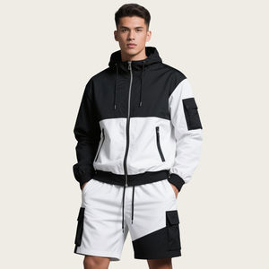 Ensemble short et veste coupe-vent en nylon personnalisé, taille standard, ensemble 2 pièces, veste coupe-vent en nylon colorblock, ensemble short pour homme - Product Image 2