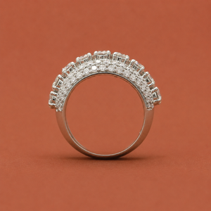 Moissanite Diamond <b>Wedding</b> <b>Band</b> Wide Round Cut <b>Sterling</b> <b>Silver</b> Ring - Product Image 3