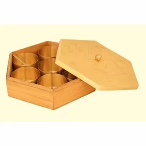 Eco Friendly Wooden Spice Organizer Handmade Masala <b>Box</b> High Quality Kitchen Storage for <b>Herbs</b> - Product Image 1