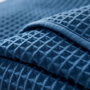 Blue <b>Waffle</b> Knit Throw Blanket Cotton Linen Bedding Modern Solid All-Season Modern Style Eco-Friendly Breathable - Product Image 2
