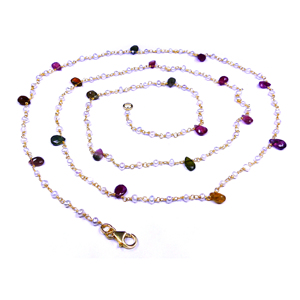 925 <b>Silver</b> Women's Gold Plated <b>Necklace</b> With Freshwater <b>Pearls</b> And Gemstones Bohemia Style Everyday Wear - Product Image 2