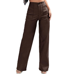 High Waisted Wide Leg Leather Pants With Side Pockets Casual PU Coated Men's <b>Trousers</b> Autumn Style - Product Image 3